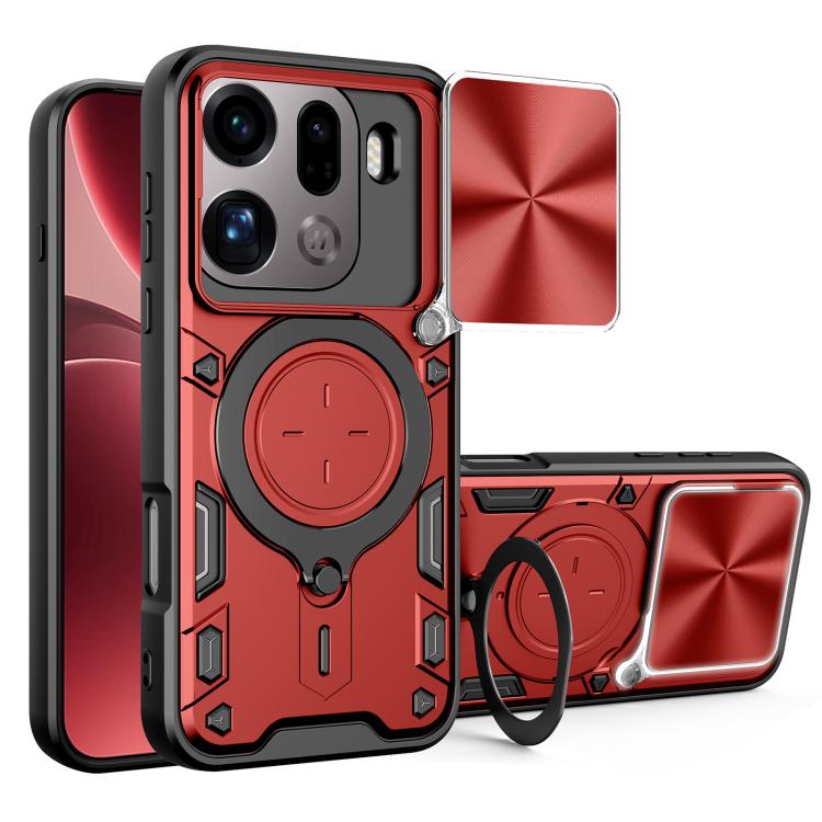 For OPPO Find X9 Pro CD Texture Sliding Camshield Magnetic Holder Phone Case(Red)