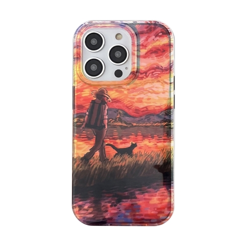 

For iPhone 14 Pro Max Dual-sided Lamination Oil Painting IMD Phone Case(Old Man and Dog)