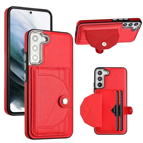 

For Samsung Galaxy S21 FE 5G Shockproof Leather Phone Case with Card Holder(Red)