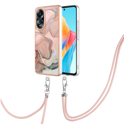 

For OPPO A58 4G Electroplating Marble Dual-side IMD Phone Case with Lanyard(Rose Gold 015)