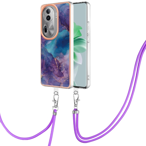 

For OPPO Reno11 Pro 5G Global Electroplating Marble Dual-side IMD Phone Case with Lanyard(Purple 016)