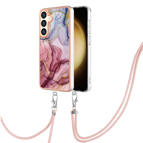 

For Samsung Galaxy S24+ 5G Electroplating Marble Dual-side IMD Phone Case with Lanyard(Rose Red 014)