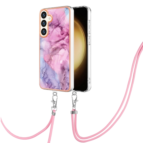 

For Samsung Galaxy S24+ 5G Electroplating Marble Dual-side IMD Phone Case with Lanyard(Pink 013)