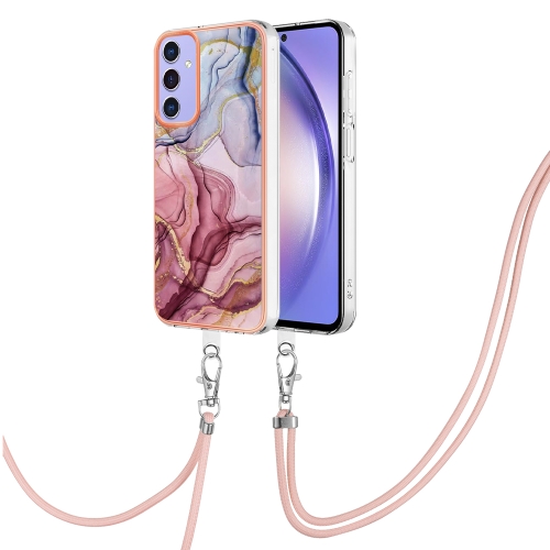 

For Samsung Galaxy A15 5G Electroplating Marble Dual-side IMD Phone Case with Lanyard(Rose Red 014)