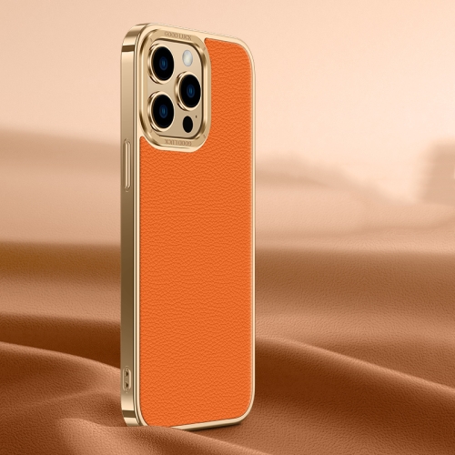 

For iPhone 13 Pro Litchi Texture Genuine Leather Phone Case(Orange)
