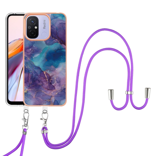

For Xiaomi Redmi 12C / 11A 4G Global Electroplating Marble Dual-side IMD Phone Case with Lanyard(Purple 016)