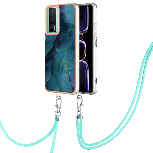 

For Xiaomi Poco F5 Pro 5G / Redmi K60 Electroplating Marble Dual-side IMD Phone Case with Lanyard(Green 017)