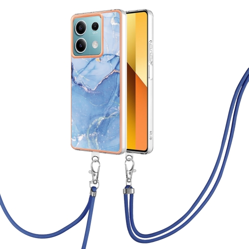 

For Xiaomi Redmi Note 13 5G Global Electroplating Marble Dual-side IMD Phone Case with Lanyard(Blue 018)
