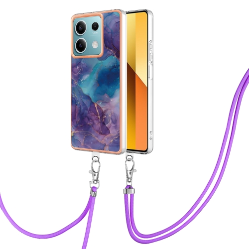 

For Xiaomi Redmi Note 13 5G Global Electroplating Marble Dual-side IMD Phone Case with Lanyard(Purple 016)