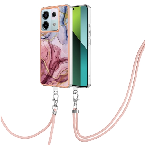 

For Xiaomi Redmi Note 13 Pro 5G Global Electroplating Marble Dual-side IMD Phone Case with Lanyard(Rose Red 014)