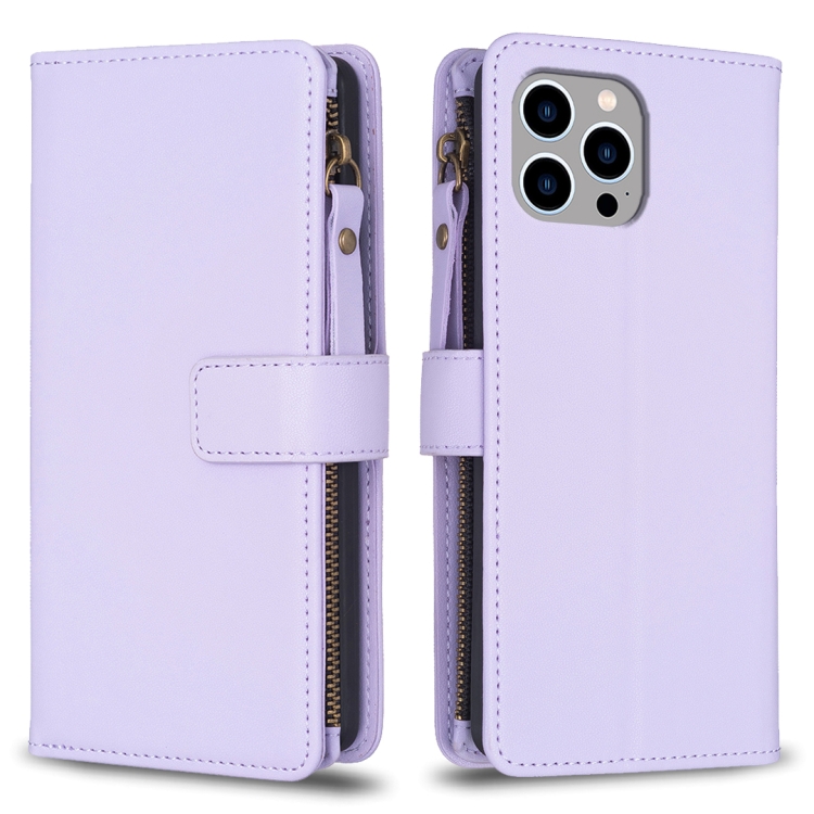 For iPhone 14 Pro 9 Card Slots Zipper Wallet Leather Flip Phone Case(Light Purple)
For iPhone 14 Pro 9 Card Slots Zipper Wallet Leather Flip Phone Case(Light Purple)