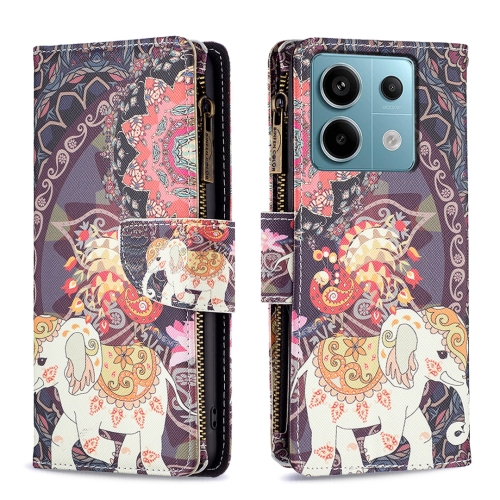 

For Xiaomi Redmi Note 13 Pro 5G Colored Drawing Pattern Zipper Leather Phone Case(Flower Elephants)