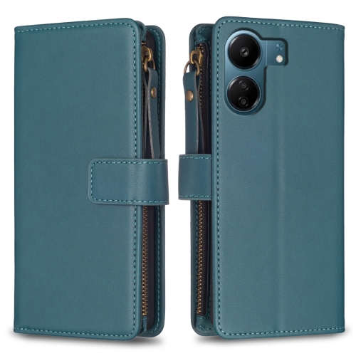 For Xiaomi Redmi 13C 9 Card Slots Zipper Wallet Leather Flip Phone Case(Green)
For Xiaomi Redmi 13C 9 Card Slots Zipper Wallet Leather Flip Phone Case(Green)