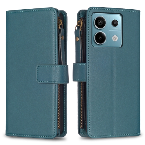 

For Xiaomi Redmi Note 13 Pro 4G Global 9 Card Slots Zipper Wallet Leather Flip Phone Case(Green)