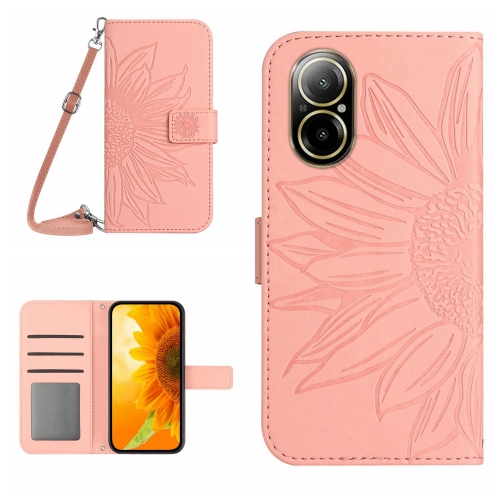 

For Realme C67 4G Skin Feel Sun Flower Embossed Flip Leather Phone Case with Lanyard(Pink)