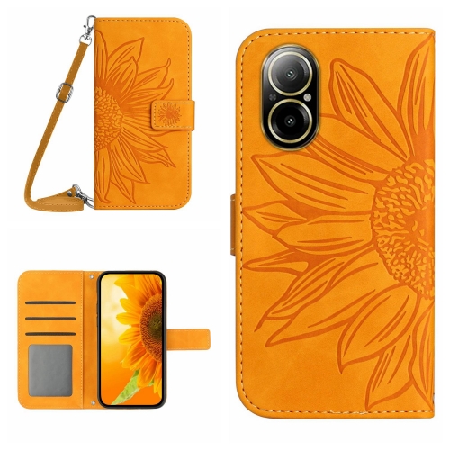 

For Realme C67 4G Skin Feel Sun Flower Embossed Flip Leather Phone Case with Lanyard(Yellow)