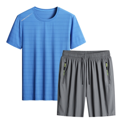 Summer Men T-shirt Short Pants Sports Suit Casual Fitness Two-piece Set, Size:L(Blue Top+Grey Shorts)
Summer Men T-shirt Short Pants Sports Suit Casual Fitness Two-piece Set, Size:L(Blue Top+Grey Shorts)