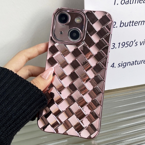 

For iPhone 14 Retro Weave Texture Electroplating Phone Case(Rose Gold)