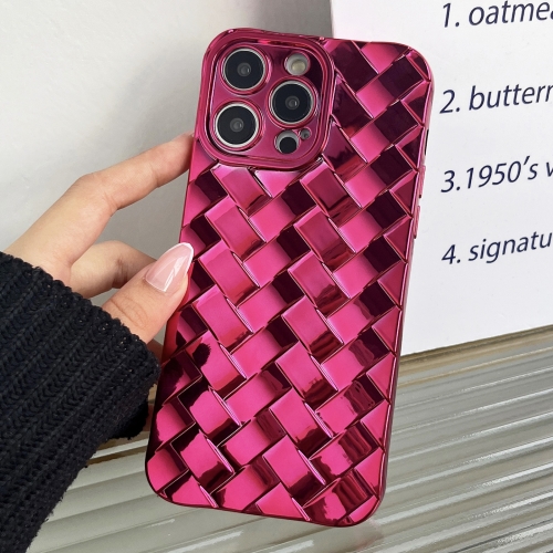 

For iPhone 14 Pro Max Retro Weave Texture Electroplating Phone Case(Rose Red)