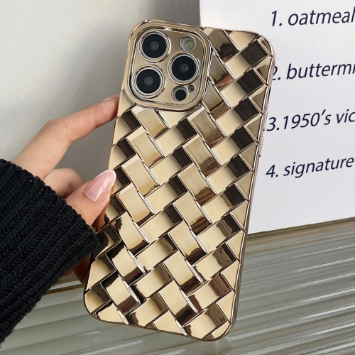 

For iPhone 15 Pro Max Retro Weave Texture Electroplating Phone Case(Gold)