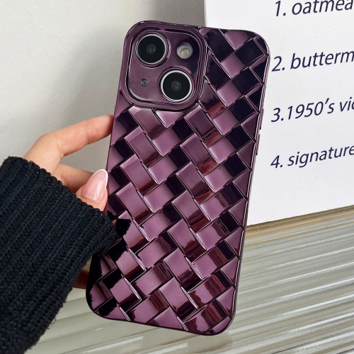 

For iPhone 15 Retro Weave Texture Electroplating Phone Case(Purple)