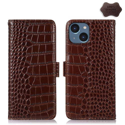 

For iPhone 15 Plus Crocodile Top Layer Cowhide Leather Phone Case(Brown)