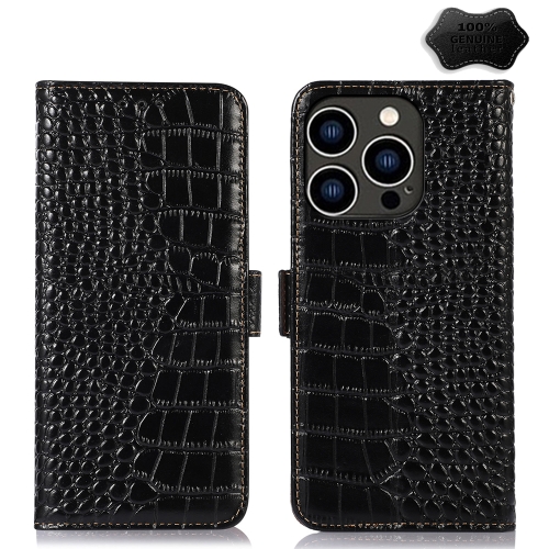 

For iPhone 15 Pro Max Crocodile Top Layer Cowhide Leather Phone Case(Black)