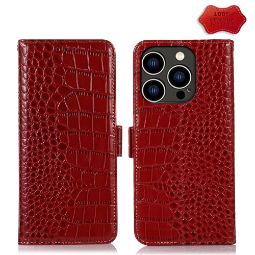 

For iPhone 15 Pro Crocodile Top Layer Cowhide Leather Phone Case(Red)