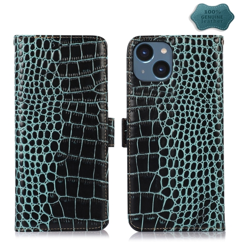 

For iPhone 15 Crocodile Top Layer Cowhide Leather Phone Case(Green)