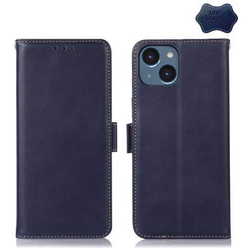 

For iPhone 15 Crazy Horse Top Layer Cowhide Leather Phone Case(Blue)