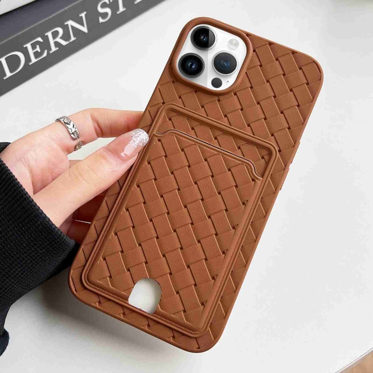 For iPhone 12 Pro Max Weave Texture Card Slot Skin Feel Phone Case with Push Card Hole(Brown)
For iPhone 12 Pro Max Weave Texture Card Slot Skin Feel Phone Case with Push Card Hole(Brown)