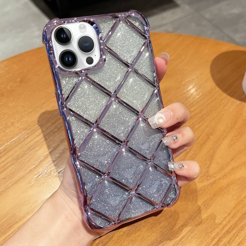 

For iPhone 14 Pro Max 3D Diamond Lattice Laser Engraving Glitter Paper Phone Case(Gradient Purple)