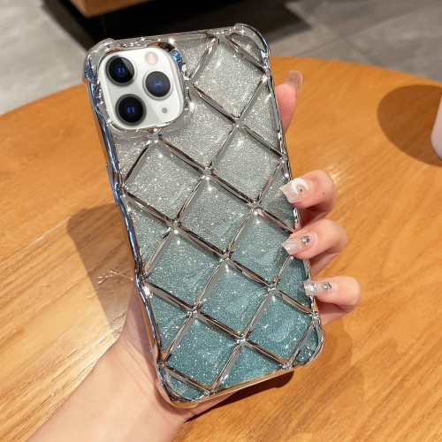 

For iPhone 11 Pro Max 3D Diamond Lattice Laser Engraving Glitter Paper Phone Case(Gradient Silver)
