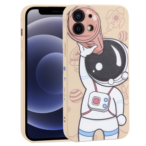 

For iPhone 12 mini Spaceman Binoculars Phone Case(Beige and Pink)