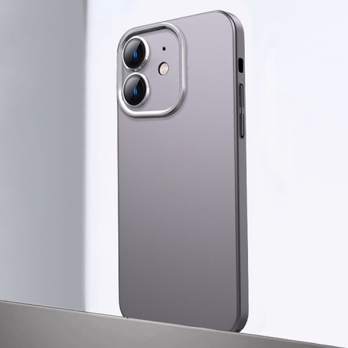 

For iPhone 12 Frosted Metal Material Phone Case with Lens Protection(Grey)