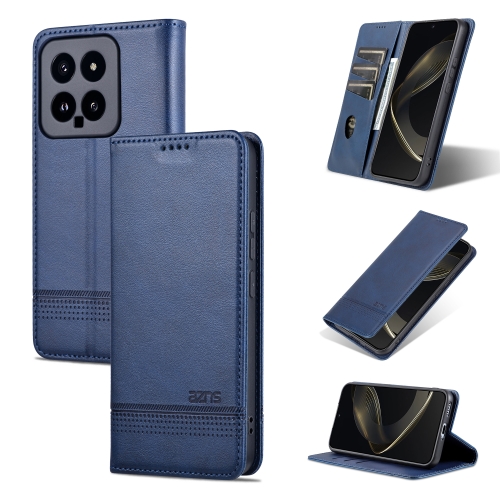 

For Xiaomi 14 AZNS Magnetic Calf Texture Flip Leather Phone Case(Dark Blue)