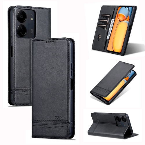 

For Xiaomi Redmi 13C / Poco C65 AZNS Magnetic Calf Texture Flip Leather Phone Case(Black)