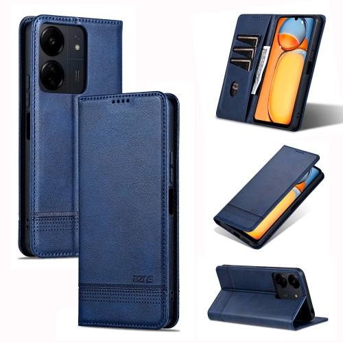 

For Xiaomi Redmi 13C / Poco C65 AZNS Magnetic Calf Texture Flip Leather Phone Case(Dark Blue)