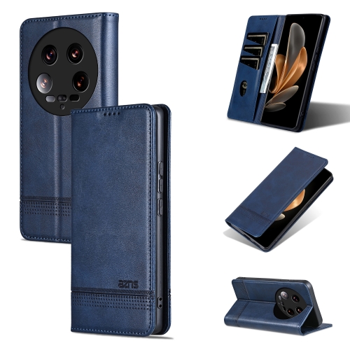 

For Xiaomi 14 Ultra AZNS Magnetic Calf Texture Flip Leather Phone Case(Dark Blue)