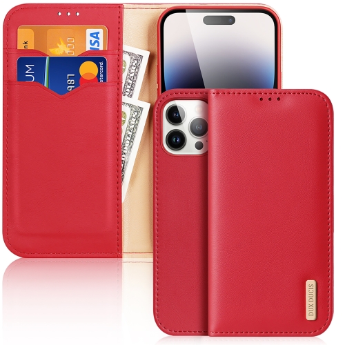 

For iPhone 15 Pro Max DUX DUCIS Hivo Series Cowhide + PU + TPU Flip Phone Case(Red)
