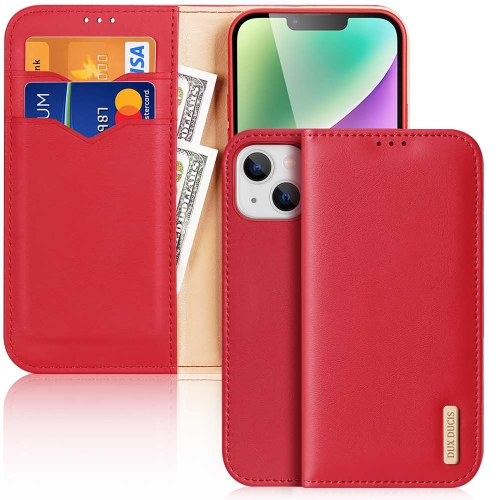 

For iPhone 15 Plus DUX DUCIS Hivo Series Cowhide + PU + TPU Flip Phone Case(Red)