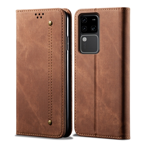 

For vivo S18 Denim Texture Flip Leather Phone Case(Brown)