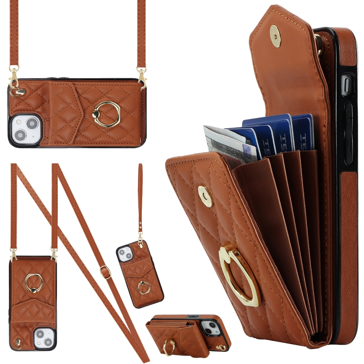 For iPhone 14 Plus Rhombic Texture Card Bag Phone Case with Long Lanyard(Brown)
For iPhone 14 Plus Rhombic Texture Card Bag Phone Case with Long Lanyard(Brown)