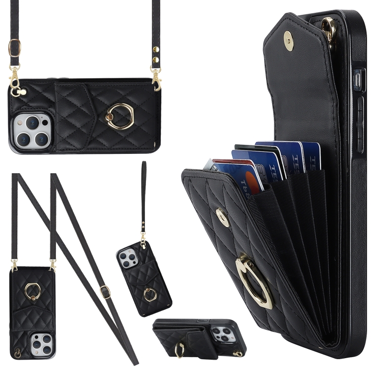 For iPhone 13 Pro Rhombic Texture Card Bag Phone Case with Long Lanyard(Black)
For iPhone 13 Pro Rhombic Texture Card Bag Phone Case with Long Lanyard(Black)