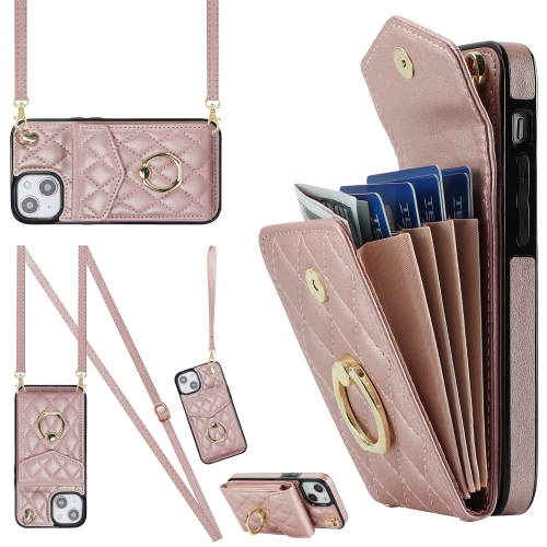 For iPhone 13 Rhombic Texture Card Bag Phone Case with Long Lanyard(Rose Gold)
For iPhone 13 Rhombic Texture Card Bag Phone Case with Long Lanyard(Rose Gold)