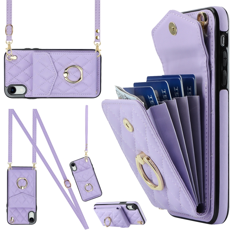 For iPhone XR Rhombic Texture Card Bag Phone Case with Long Lanyard(Light Purple)
For iPhone XR Rhombic Texture Card Bag Phone Case with Long Lanyard(Light Purple)