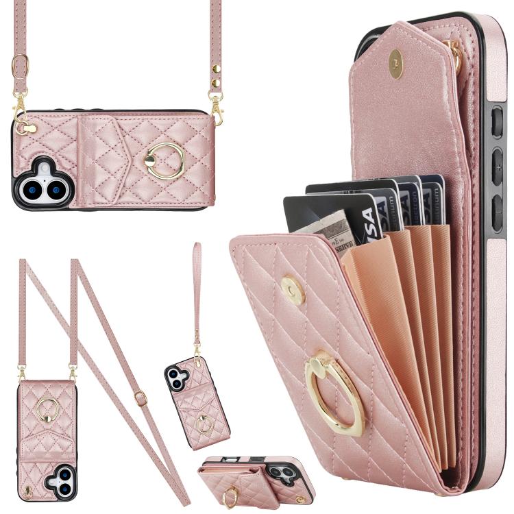For iPhone 17 Rhombic Texture Card Bag Phone Case with Long Lanyard(Rose Gold)
For iPhone 17 Rhombic Texture Card Bag Phone Case with Long Lanyard(Rose Gold)