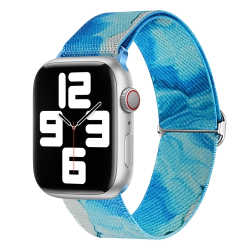 

For Apple Watch SE 2023 44mm Painted Pattern Nylon Replacement Watch Band(Ocean Blue)