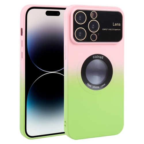 

For iPhone 14 Pro Max Gradient Silicone Shockproof Magsafe Phone Case with Lens Film(Pink Green)
