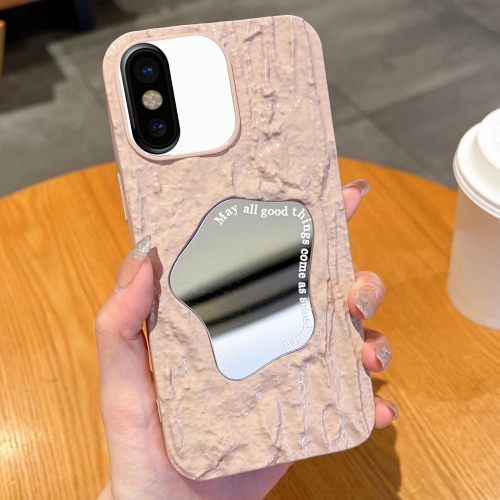 

For iPhone X / XS Embossed Rock Texture Mirror TPU Phone Case(Pink)
